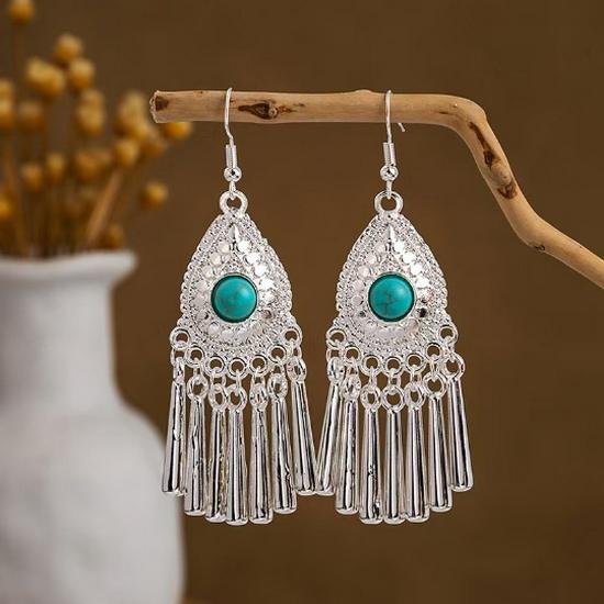 Miao Silver Tassel Dangle Earrings: Ethnic-Style Studs for Women