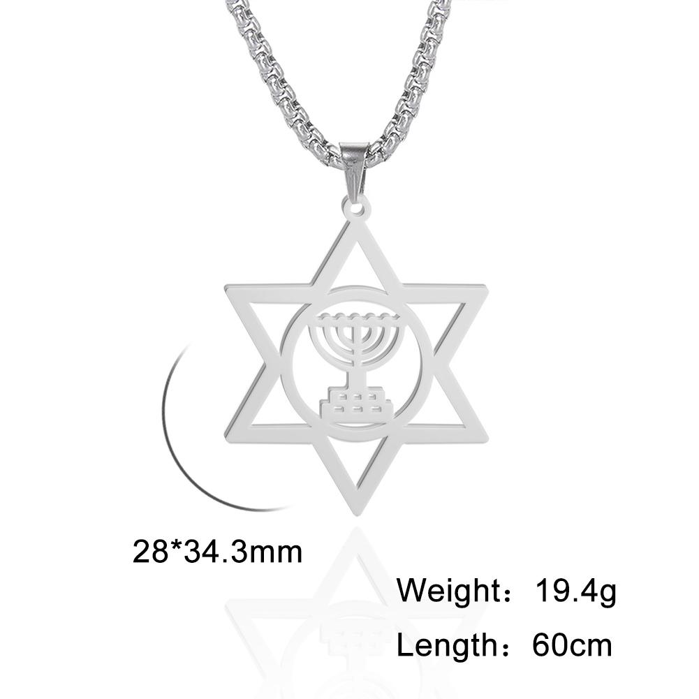 Lucktune Judaism Menorah Pendant Necklace Stainless Steel Lampstand Sacred Amulet Chain Necklace for Women Men Vintage Jewelry