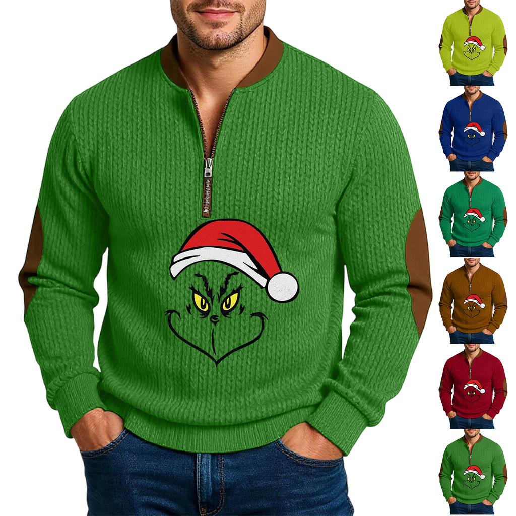 Christmas Men's Outdoor Zipper Long Sleeved Casual Top Sweatshirt
