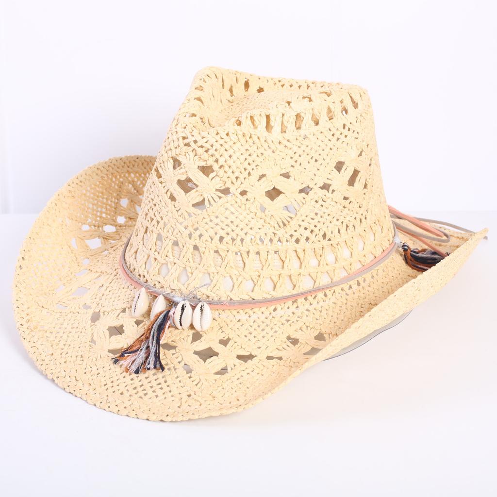 Popular sombrero de vaquero occidental hueco clásico europeo y americano, moda para hombre y mujer, sombrero de paja transpirable para vacaciones, protección solar