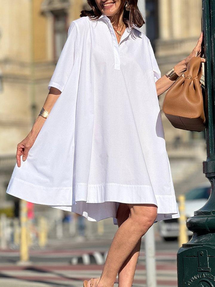 Women s Long Sleeve Button Front A-Line Shirt Dress in White, Beige, Black, Navy S белый