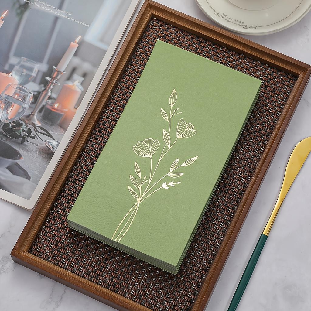 20 sztuk Zielone Liście Złota Folia Serwetki, Ślub Urodziny Impreza w Ogrodzie Dekoracyjne Serwetki do Restauracji, Kuchni, Kawiarni Wystrój.