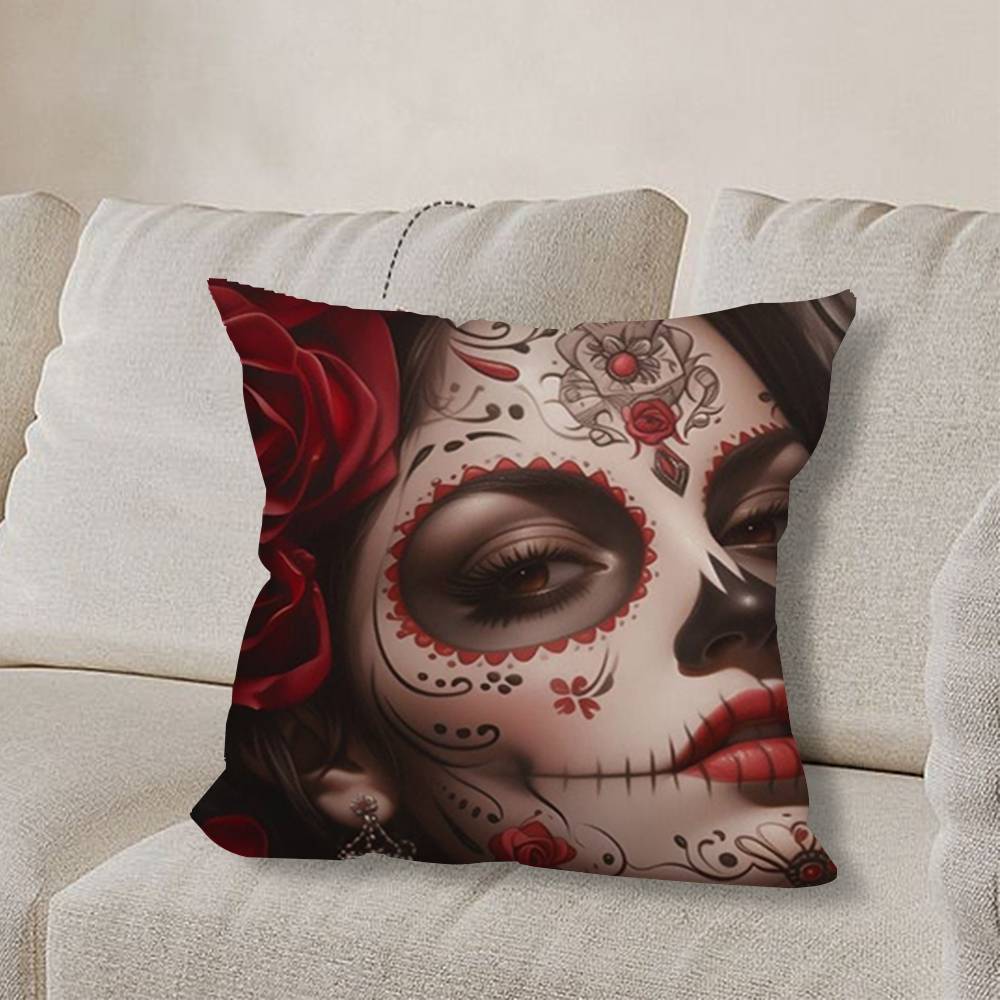 S-Skull Girl Catrina R-RoseS Pillow Case Pillow Case Living Room Sofa Cushion Cover Suitable For Home Bedroom Room Decoration