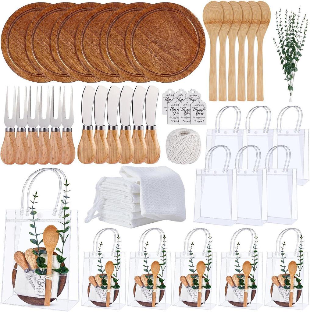 Gift Box Bamboo Mini Cutting Board & Cheese Knife Set for Baptism, Wedding, Birthday, or Banquet