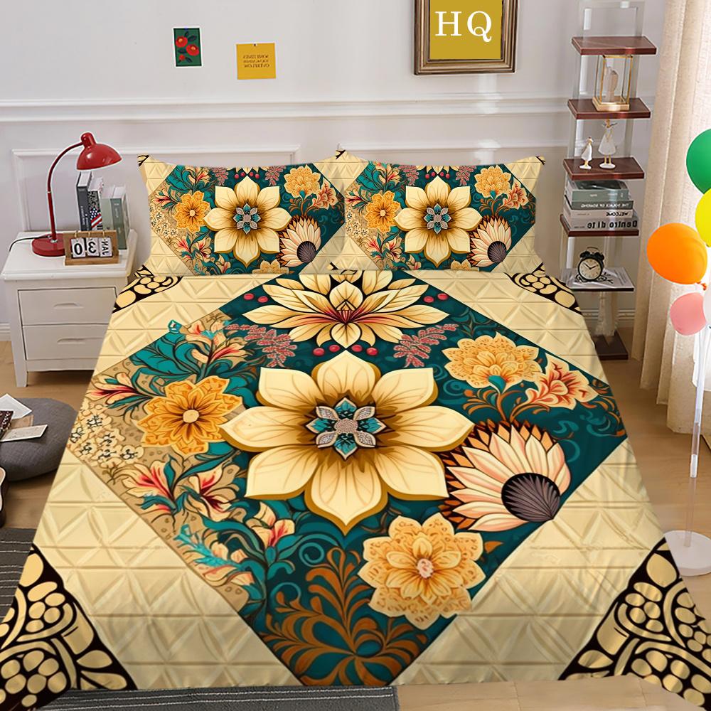 Set Biancheria da Letto Colorato Stampa Fiori 3D King Size Set Copripiumino Donna Set Letto in Poliestere Copri