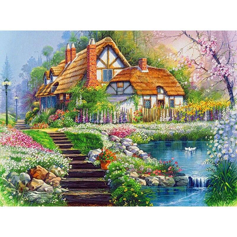 5D DIY Lake Diamond Painting Color Scenery Tree Diamond Embroidery Rhinestone Crafts Full Round Drill Home Decor Art Gift