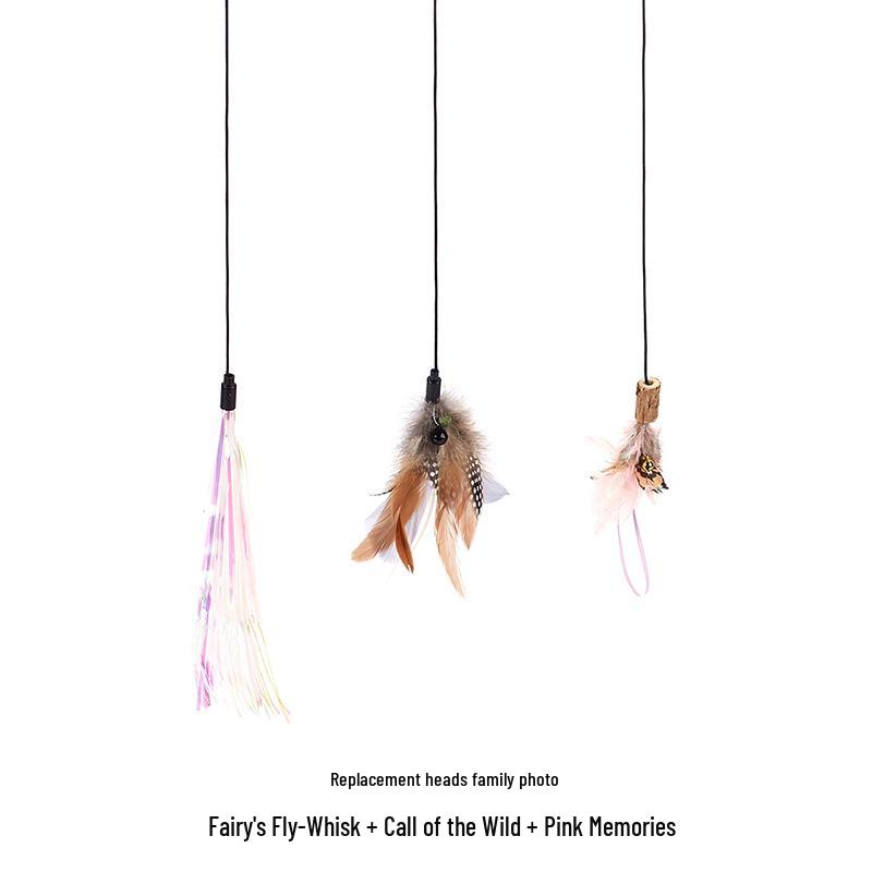 Retractable Cat Fishing Rod with Feather Teaser and Bite-Resistant Replacement Head for Self-Play and Boredom Relief.