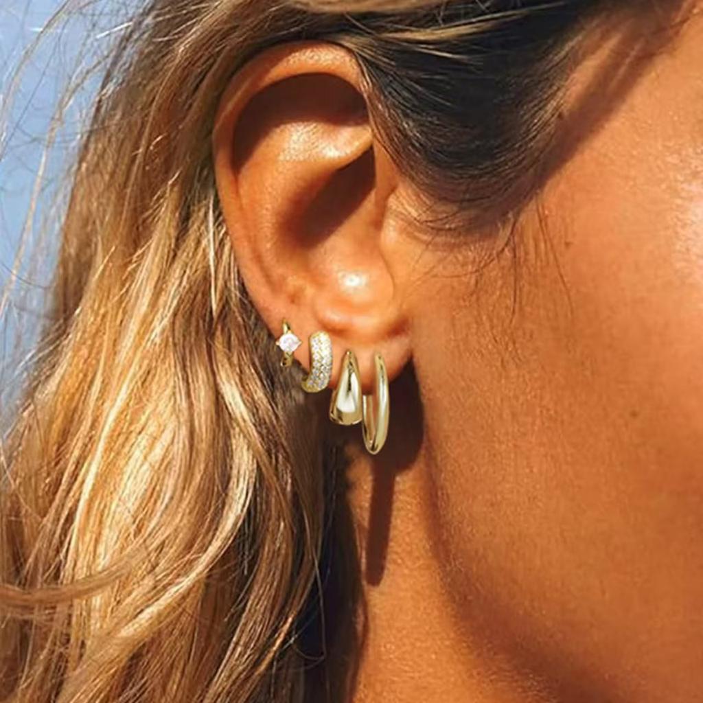 4pcs Fashion Gold Plated Hoop Earrings Set for Women Lightweight Multiple Piercing Hypoallergenic Huggie Earring Jewelry Gifts