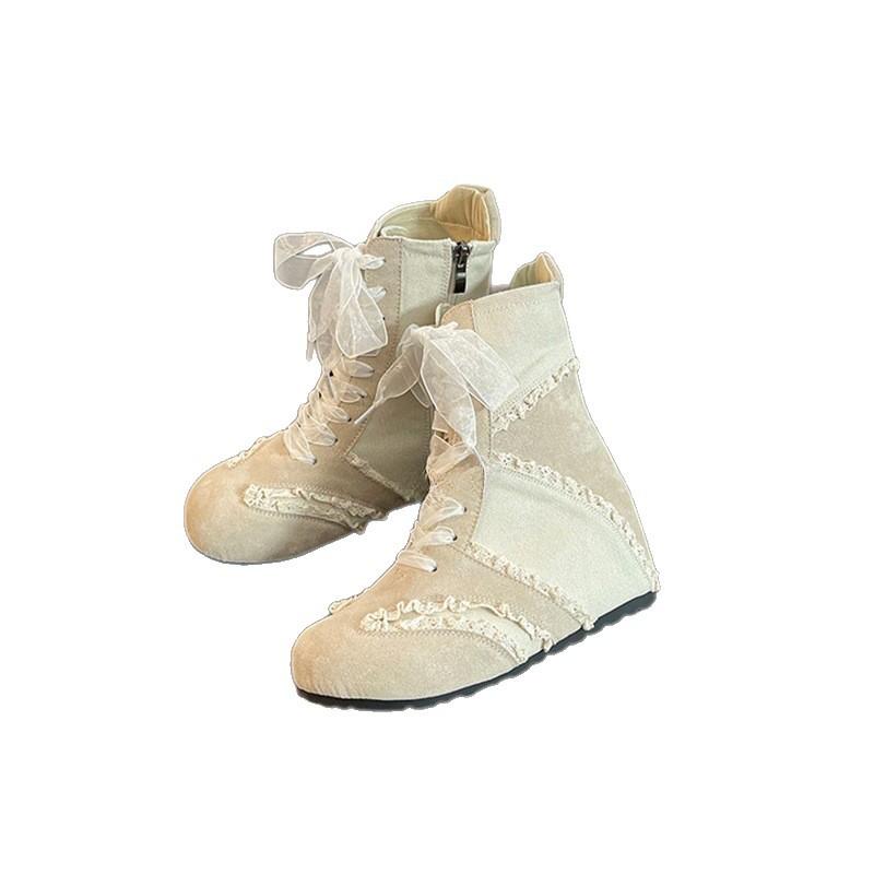 Retro Inner Heightening Lace Flat Bottom German Training Martin Boots Women's 2025 New Fashion Versatile Boxing Boots