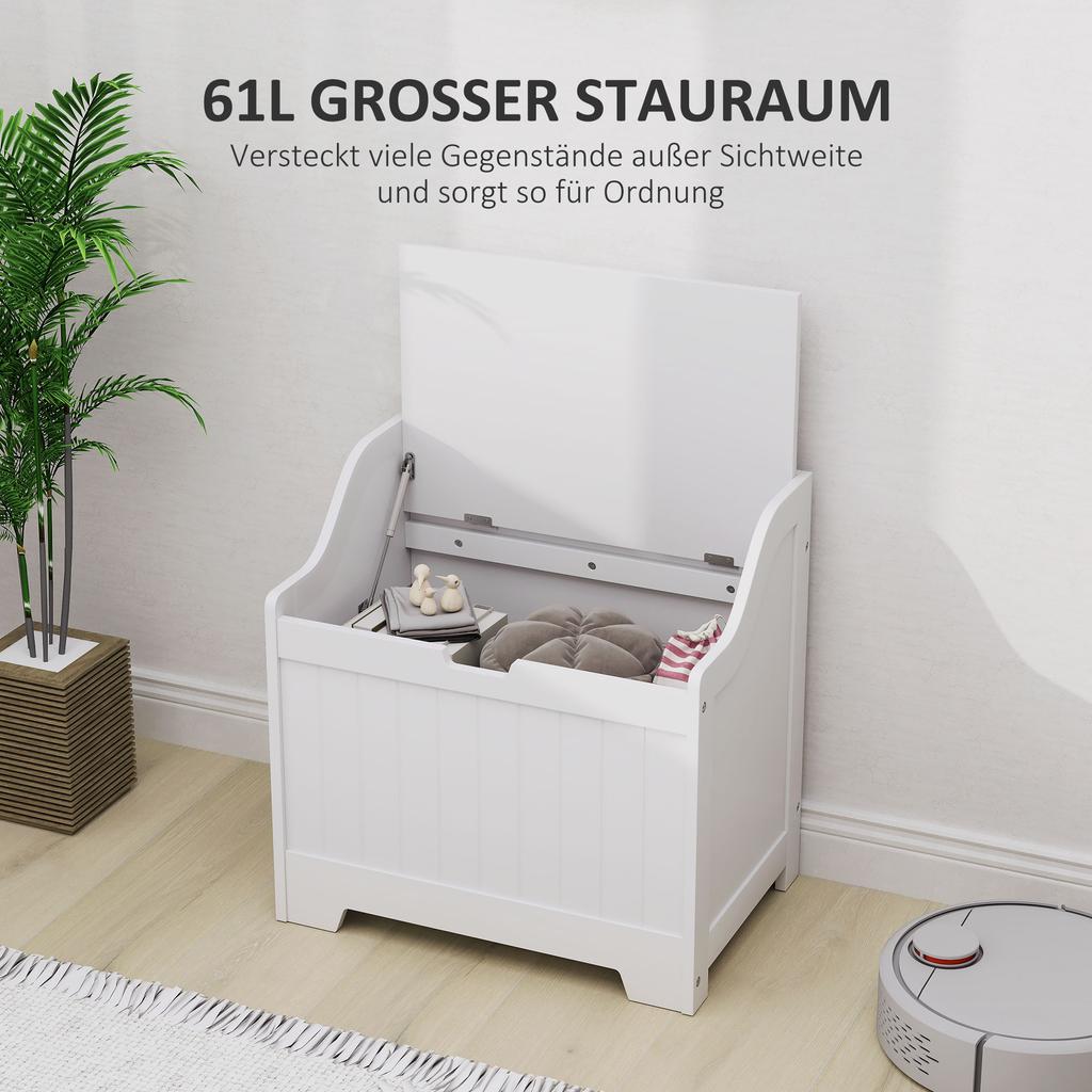 Wooden Storage Chest with Lid, White, 61L Capacity, Modern Design