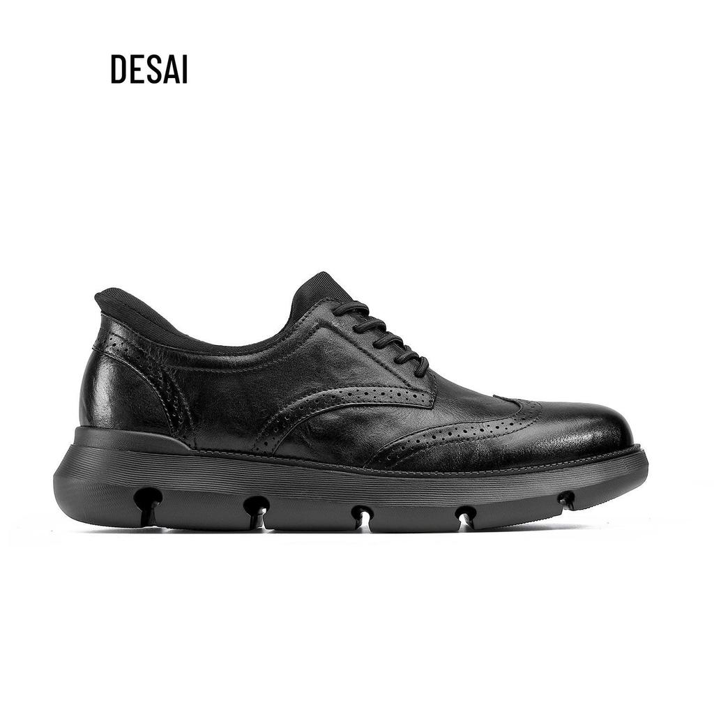 Desai 2025 Men's Height-Increasing Leather Shoes: Versatile, Wear-Resistant, Thick-Soled for Autumn/Winter.