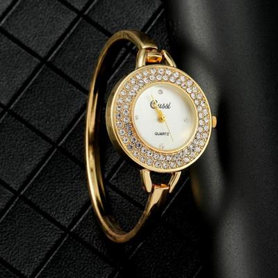 Luxury Gold Round Dial Fashion Rhinestone Round Quartz Bracelet Watch Elegant Women's Watch Clock Saati Relojes