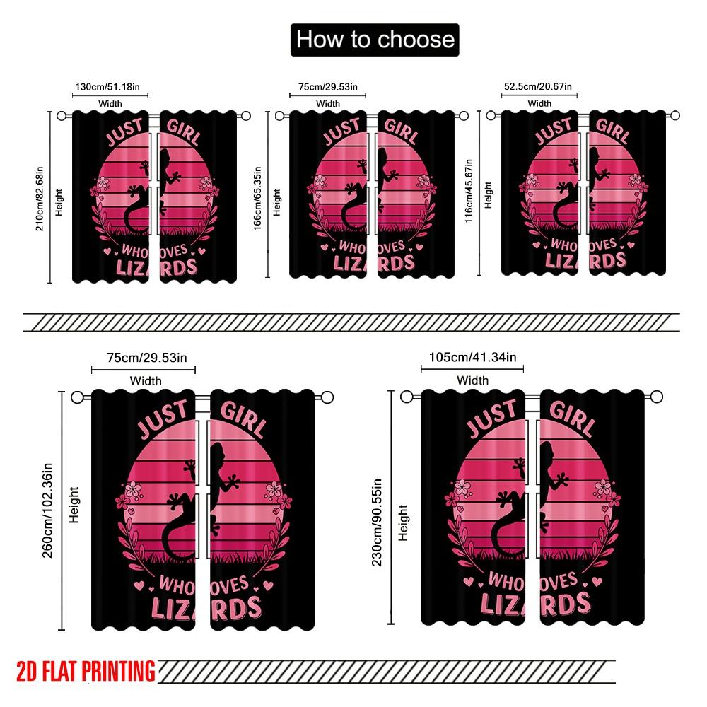 2pcs 2D Flat Printing Curtain Just A Loves Lizards Polyester Without Electricity Seasonal Party & Holiday Decor Perfect for