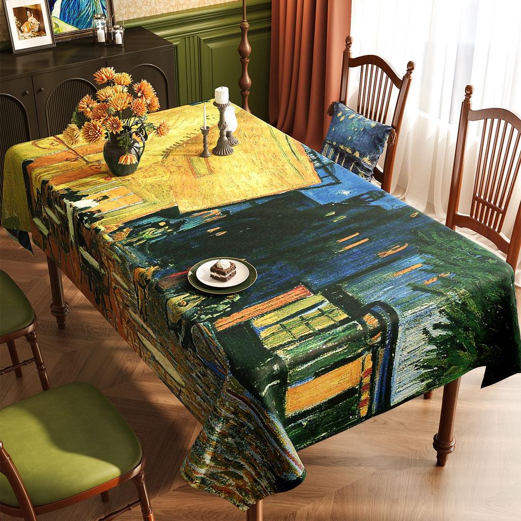 Van Gogh-Style Oil Painting Tablecloth: Waterproof, Grease-Resistant, No-Wash, Light Luxury, High-End Artistic Rectangular Dining Tablecloth