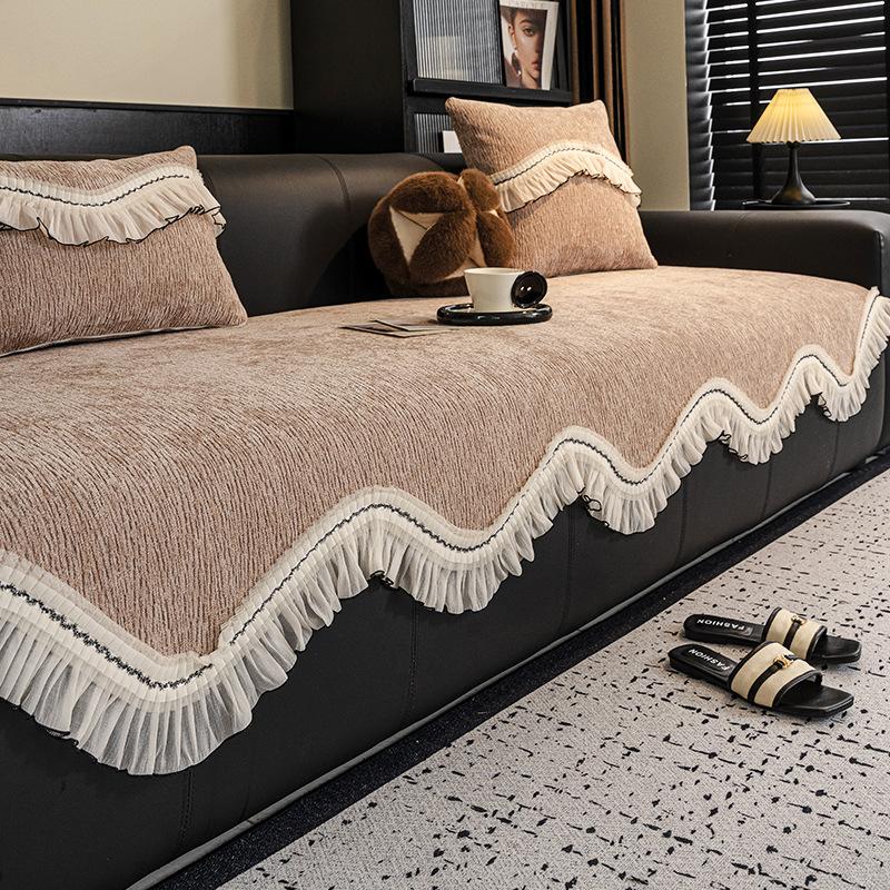 Special-shaped Skirt Chenier Sofa Cushion 2025 New Four-season Universal Leather Sofa Cover Fixed Non-slip Seat Cushion