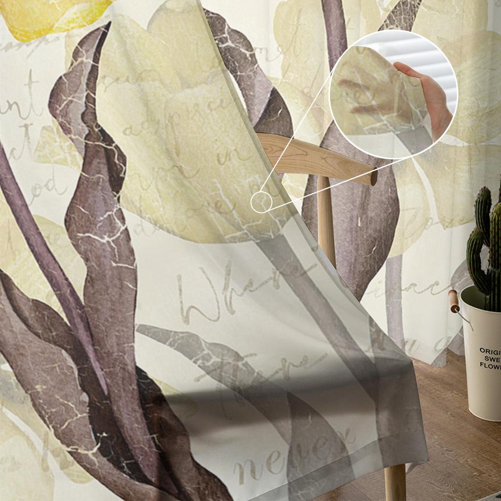 Vintage Flowers Butterflies Yellow Tulips Sheer Curtains for Living Room Decoration Window Curtains Kitchen Tulle Voile Curtains