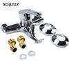 Zinc Alloy Basin Faucets Chrome Wall Mounted Hot Cold Water Dual Spout Mixer Tap