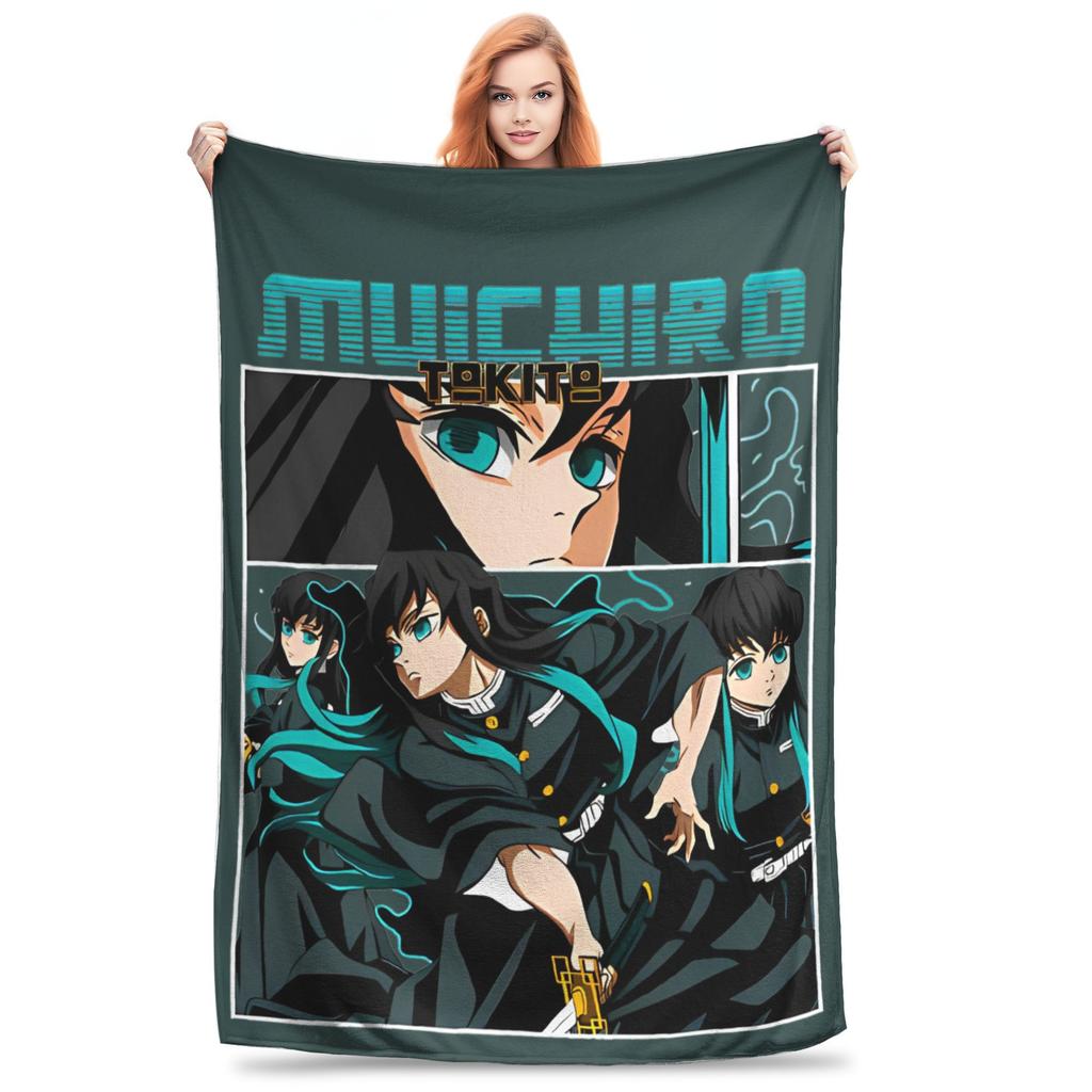 Muichiro Tokito Blankets Coral Fleece Plush Anime Demon Slayer Warm Throw Blankets for Airplane Travel Bedroom Quilt