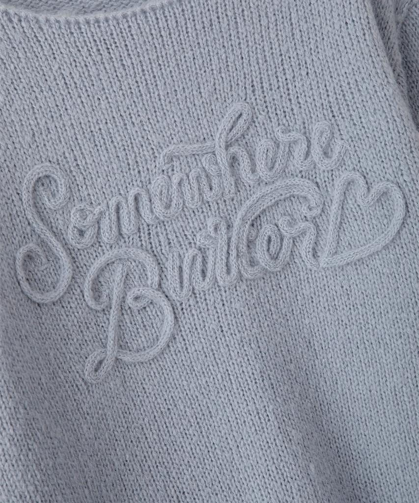 Sseomweeobeoteo Mohair Letter Long Sleeve Knit - Light Blue