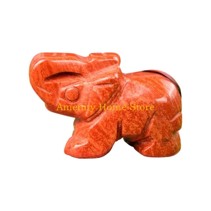 F26C Healings Crystal Elephant Decors Natural Stone Hand Carved Elephant Sculpture Statue Figurines Gemstones Ornament Gift