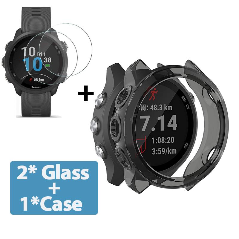 Ochranné puzdro 2 v 1 + Ochranná fólia na displej pre Garmin Forerunner 245 245 Music Mäkký TPU ochranný kryt Škrupina Tvrdené sklo Fólia