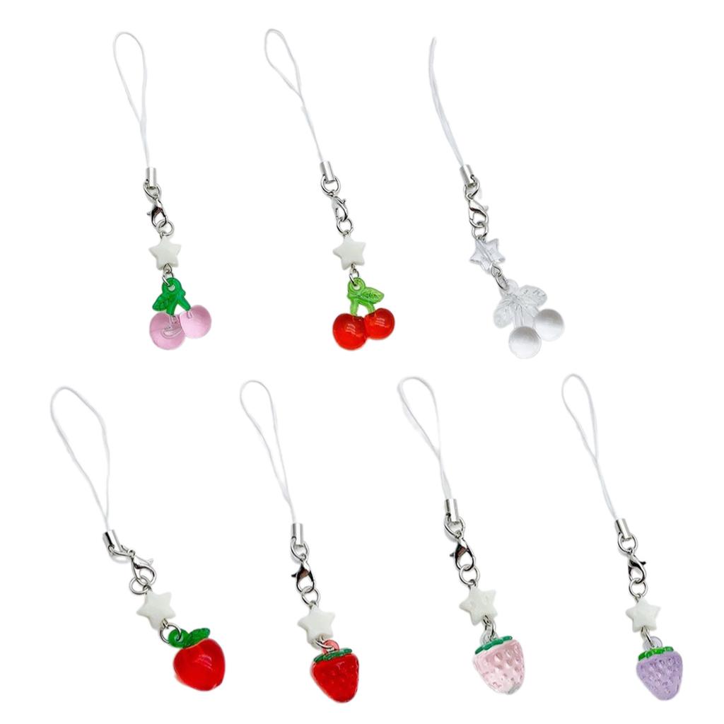 Sweet Acrylic Fruit Star Charm Pendant Chain Phone Strap Pocket Keychain Strap Hangings Decoration for Key Bag Purse