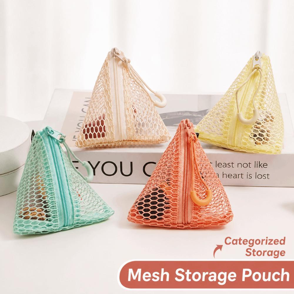 Clear Visible Mesh Storage Pouch Organizer Triangle Design Mini Coin Purse New Mesh Bag Travel Use