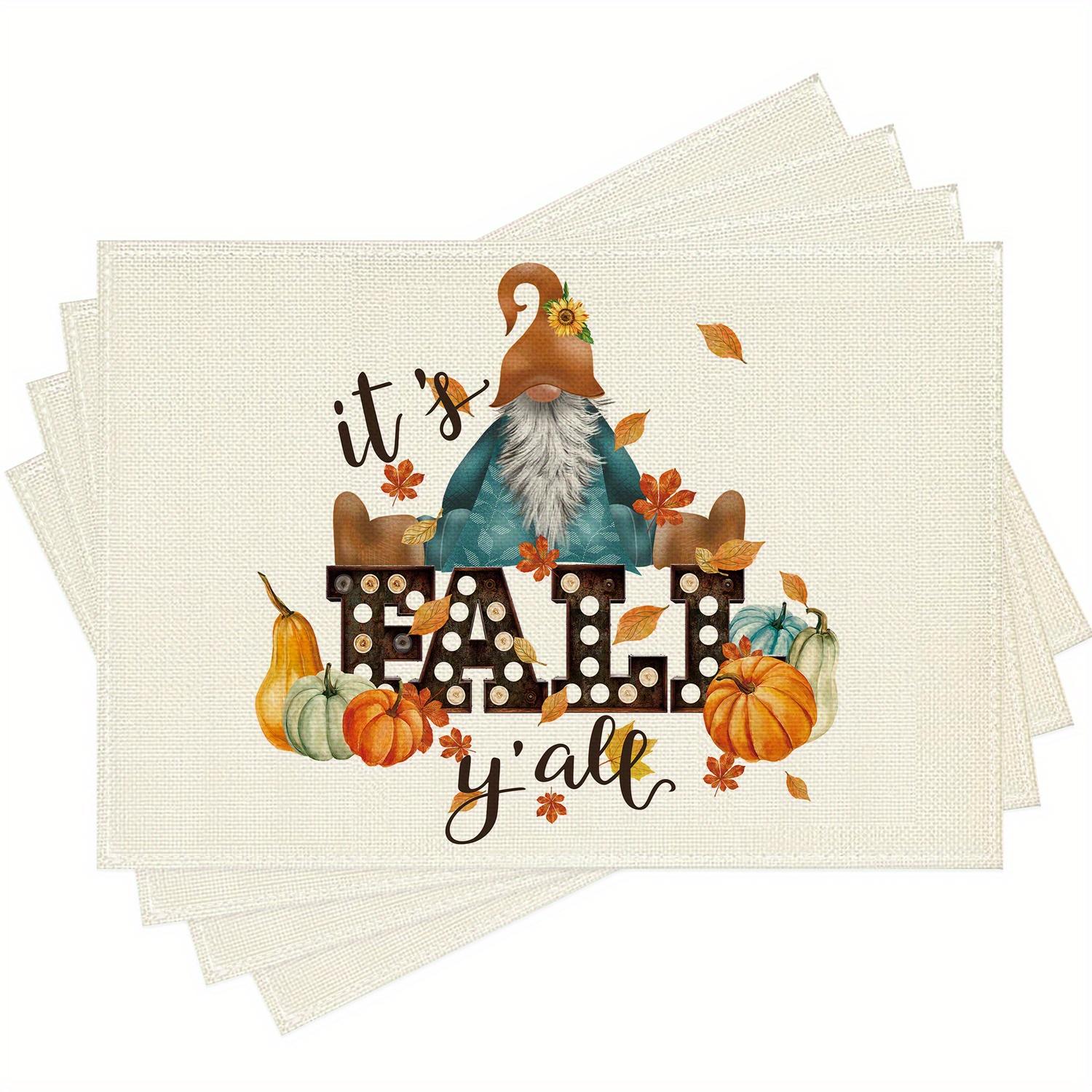 

11.81*17.72inch Autumn Harvest Autumn Placemats 4/6pcs - Festive Gnome Pumpkin & Leaves Design, Polyester Rectangular Table Mats 30x45cm-4PC