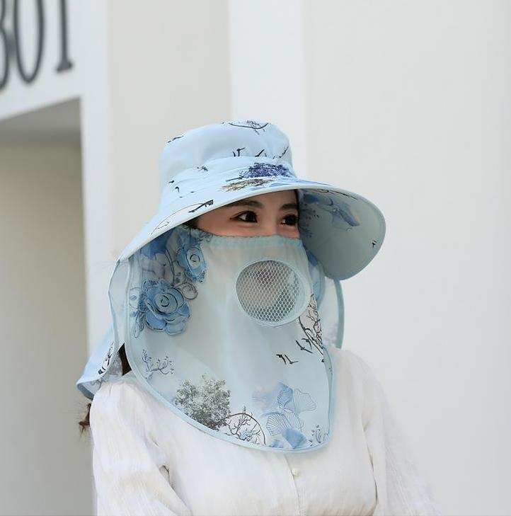 Hat Women'S Summer Thin Outdoor Sun Hat Mouth Mask Anti-Ultraviolet Work Sun Hat Cover Face Tea Picking Sun Hat