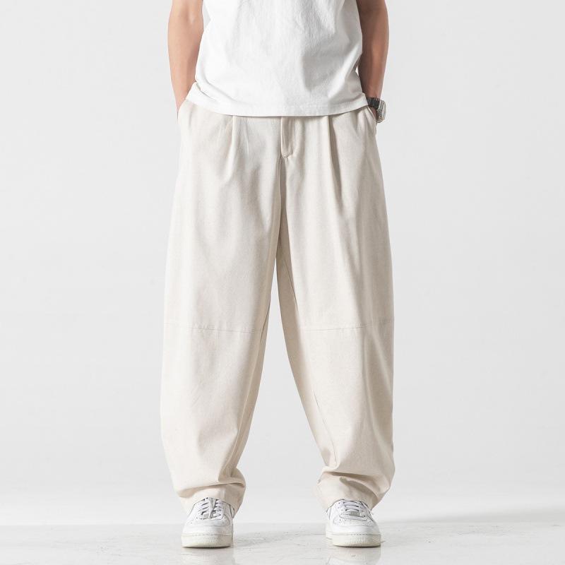 Men's spring and summer new Chinese style cotton and linen straight casual pants solid color Harlan linen wide-leg pants tide