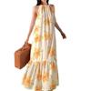 Dopamine Vacation Print Dress Loose Sleeveless Straps Summer Suspender Neck Dress
