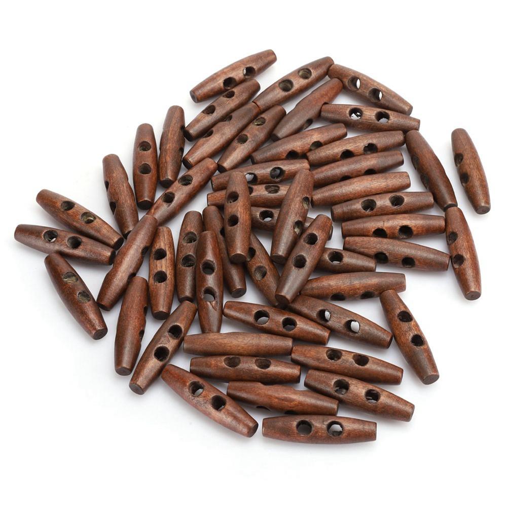 50Pcs Dark Coffee Wood Toggle Buttons Olive Shape Sewing Buttons 2 Holes Buttons DIY Clothing