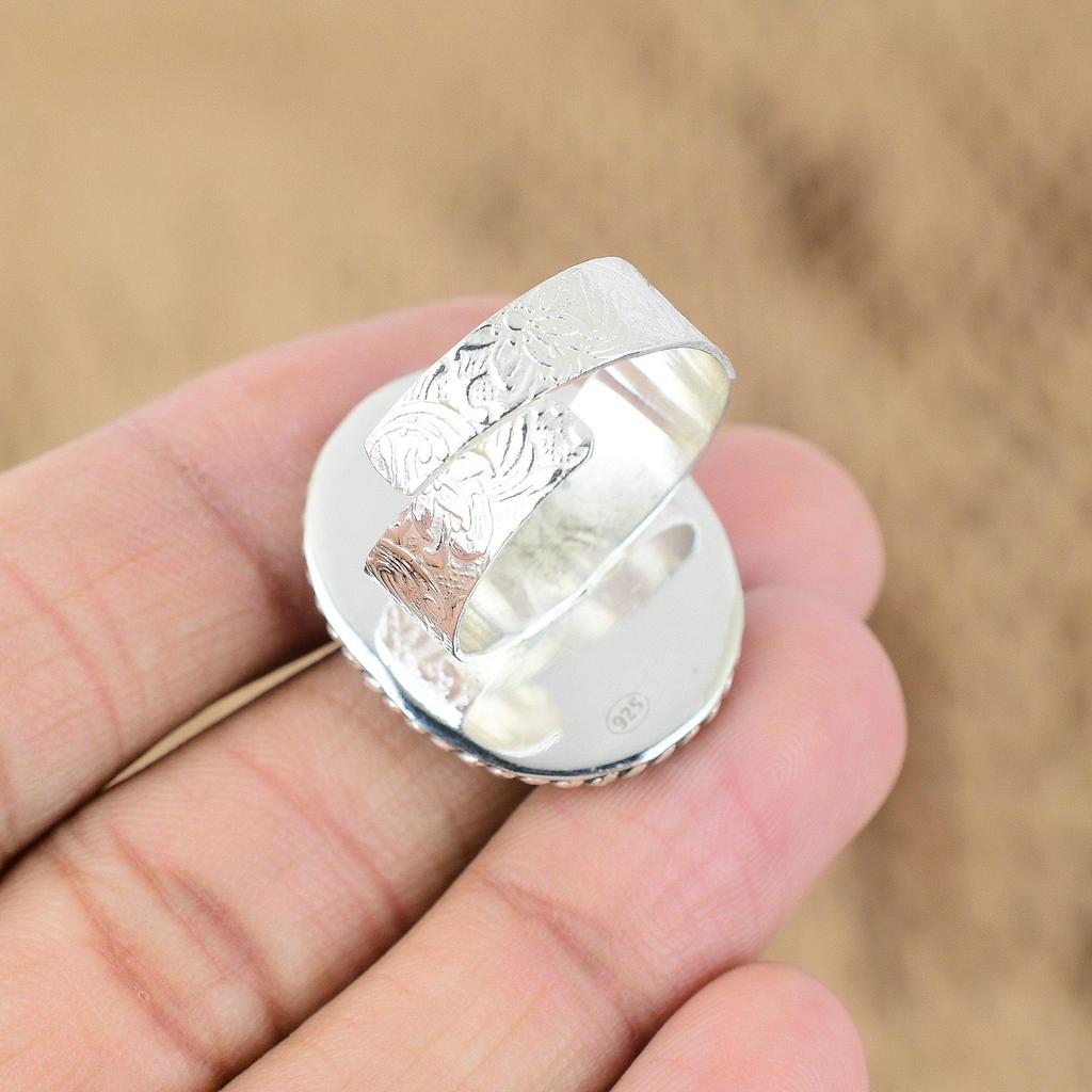 Natural Labradorite Gemstone Promise Adjustable Ring 925 Silver For Girls