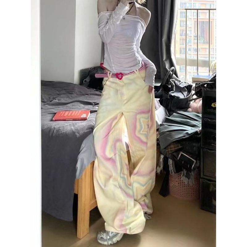 Pantalones vaqueros amarillos Y2k para mujer, pantalón vaquero con estampado de estrellas holgado estético Harajuku de los años 90, pantalones vaqueros coreanos, ropa Kawaii Vintage de los años 2000