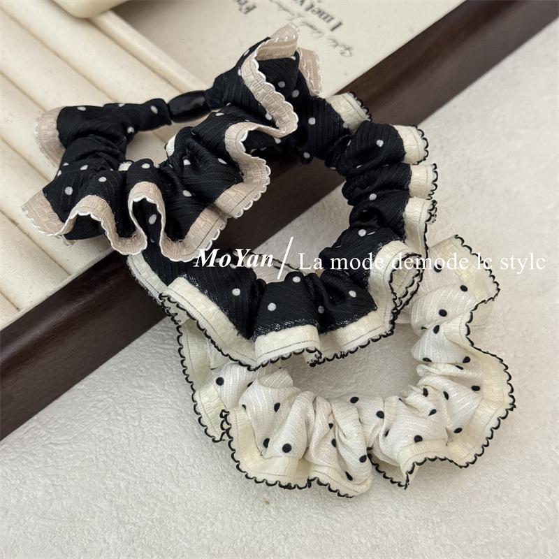 Retro Polka Dot Lace Hair Tie - Elastic Ponytail Holder for Women