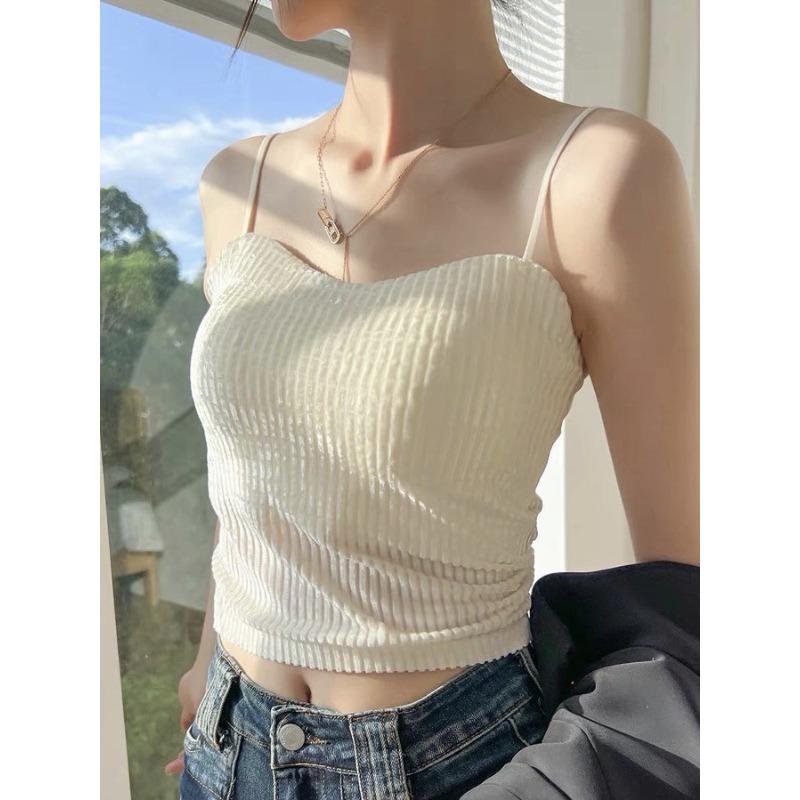 Velvet Camisole Retro Fine Camisole Seamless Inside with A Beautiful Back Sexy Chest Pad Outside To Wear The Top