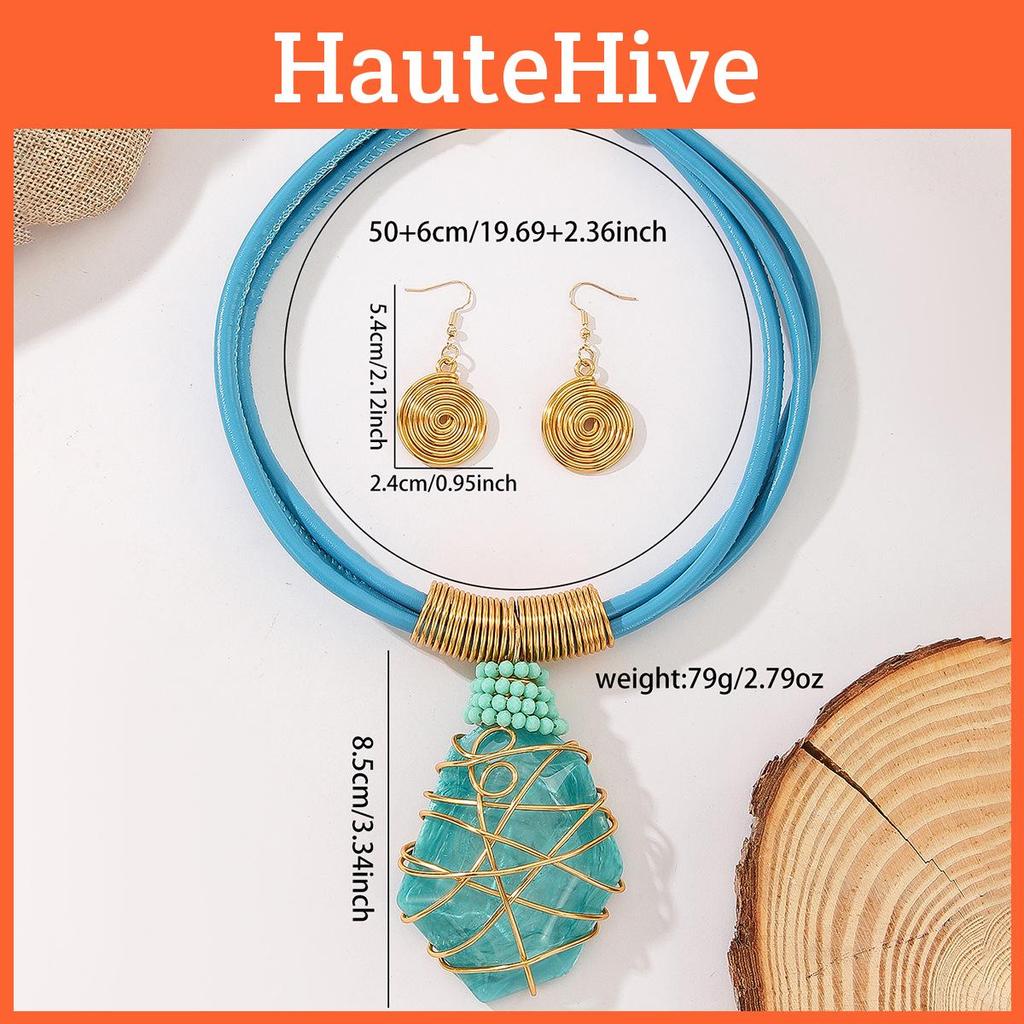 Necklace Resin Geometric Earrings Set Sparkling Big Gems Summer Style Fashion