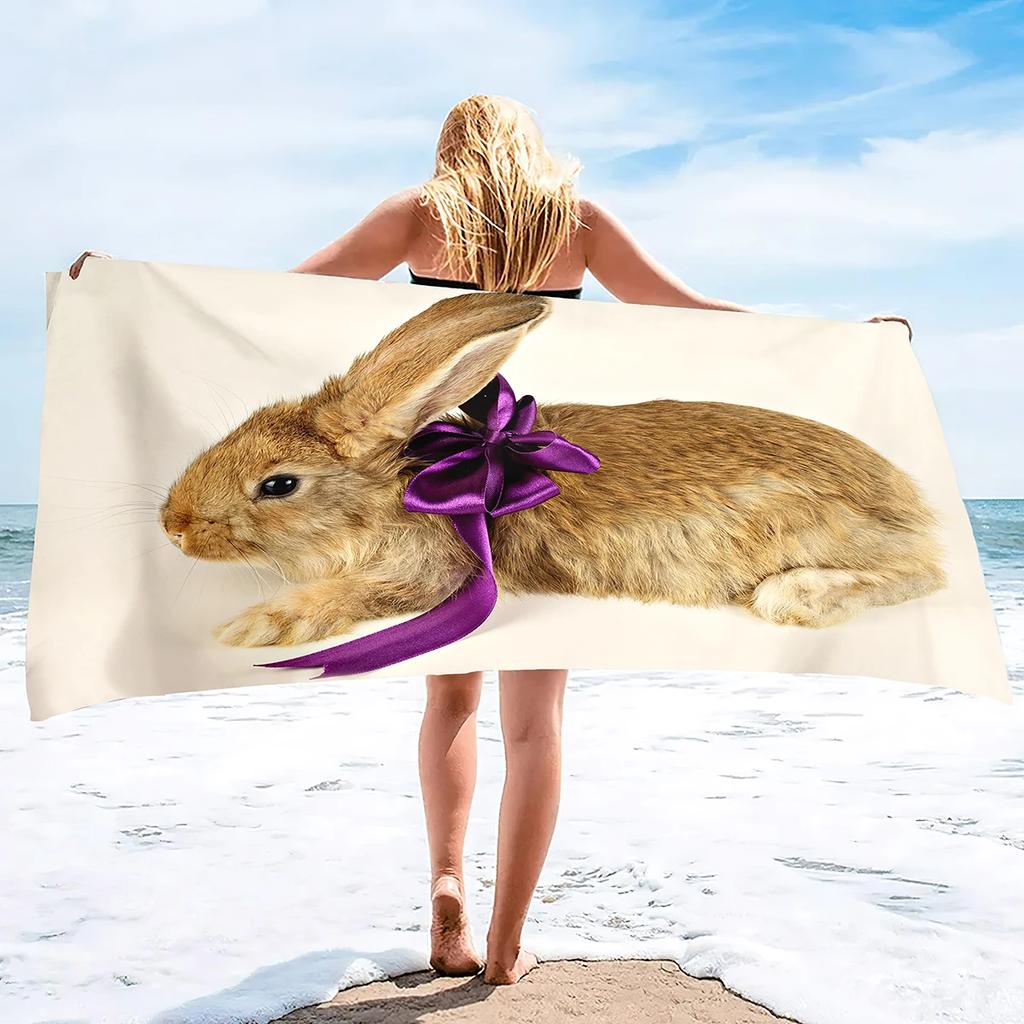 Rabbit Beach Towel,Easter Bath Towel Soft Microfiber Beach Towel Quick Dry Sand Free Lightweight Oversized Large Pool Towel
