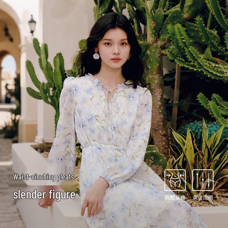 

Qiusui Yiren 2025 Spring V-Neck Lantern Sleeve Dress XL