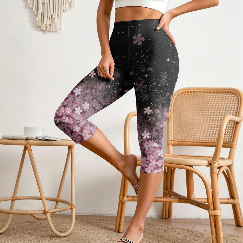 Women's Elastic Waist Casual Capri Pants Slim Fit Split Hem Stretchy Lightweight Bottoms for Everyday Wear and Outdoor Activities