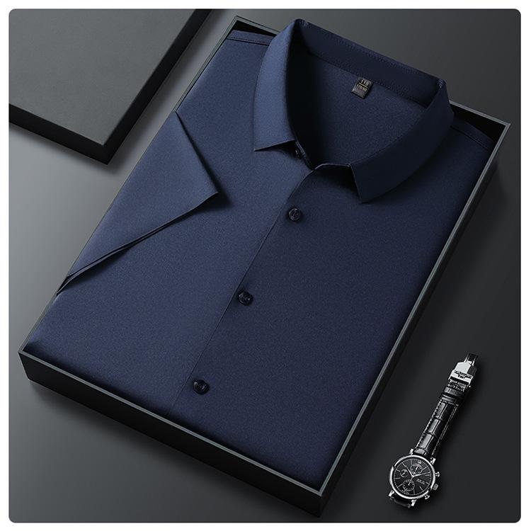 Men's Seamless Short-Sleeve Ice Silk Formal Shirt - Summer 2026, Non-Iron, Solid Color, Business Casual.