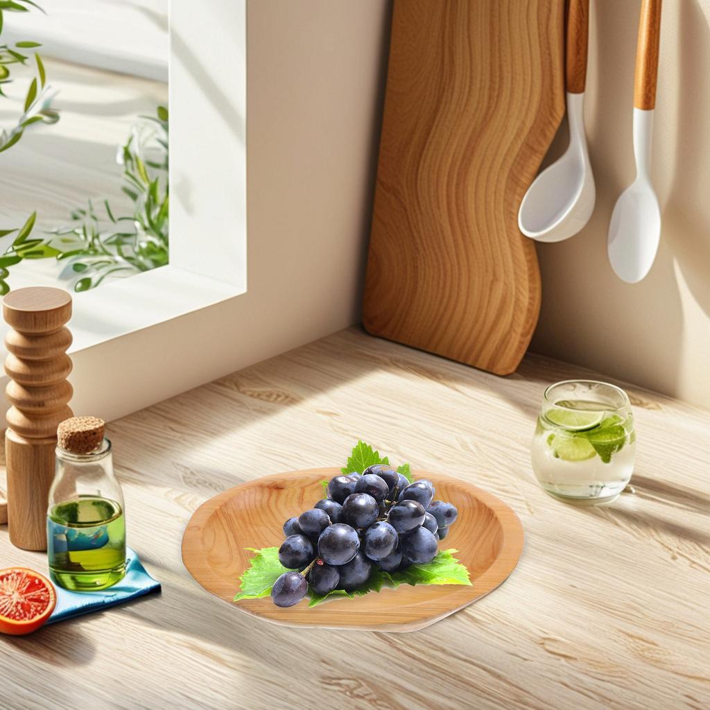 Wood Fruit Tray Oval Solid Wooden Serving Plate Smooth Polished Snack Storage Tray for Kitchen Living Room Wood Snack Plate