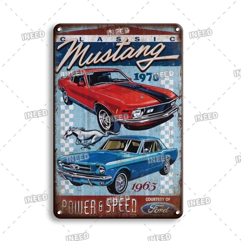 Retro Ford Mustang Metal Tin Sign Vintage Car Brand Wall Stickers Garage Decoration Man Cave House Wall Sign 8x12 Inch