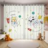 Cartoon Space Astronaut Curtains 2 Piece Puzzle Creative Printing Curtains Children's Room Kitchen Study Decorative Curtains
