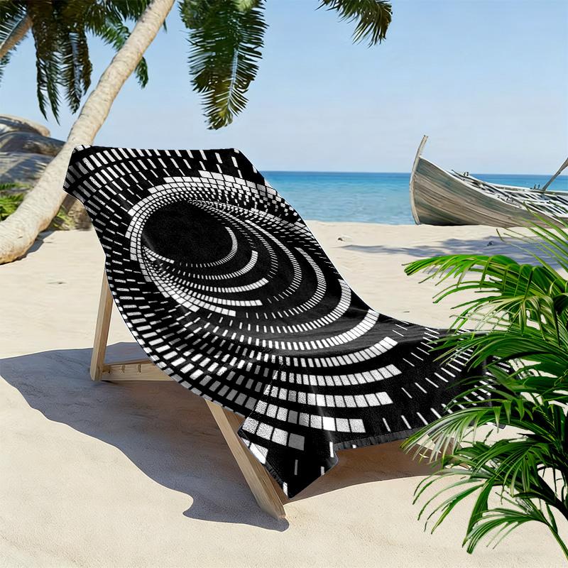 Spiral black-and-white vortex 2D Flat Print Beach Towel, Large Soft Quick Dry Towel for Beach Camping SwimmingZSTJ0915308