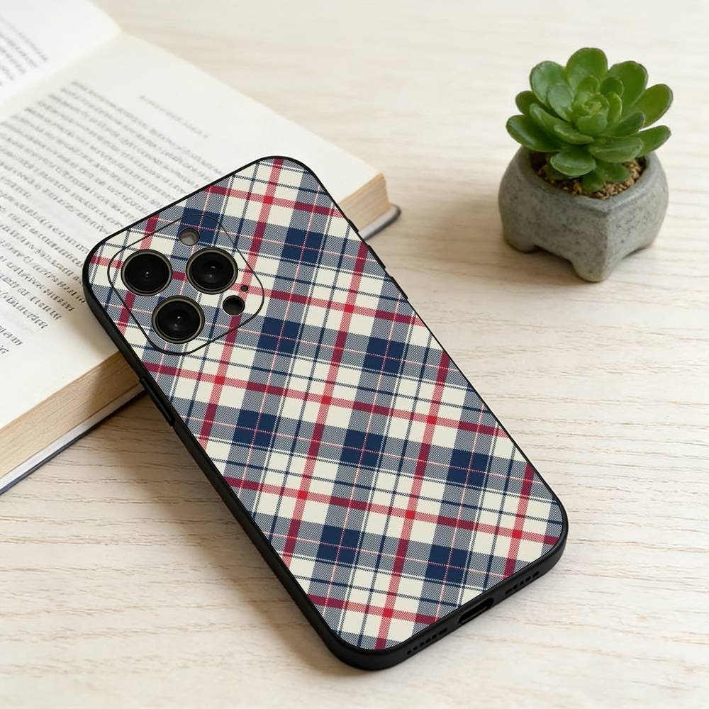 

Fashionable Classic Plaid Pattern Phone Case For iPhone 17,16,15,14,13,12,11 Plus,Pro Max,XS,Soft Silicone Black Cover iPhone15