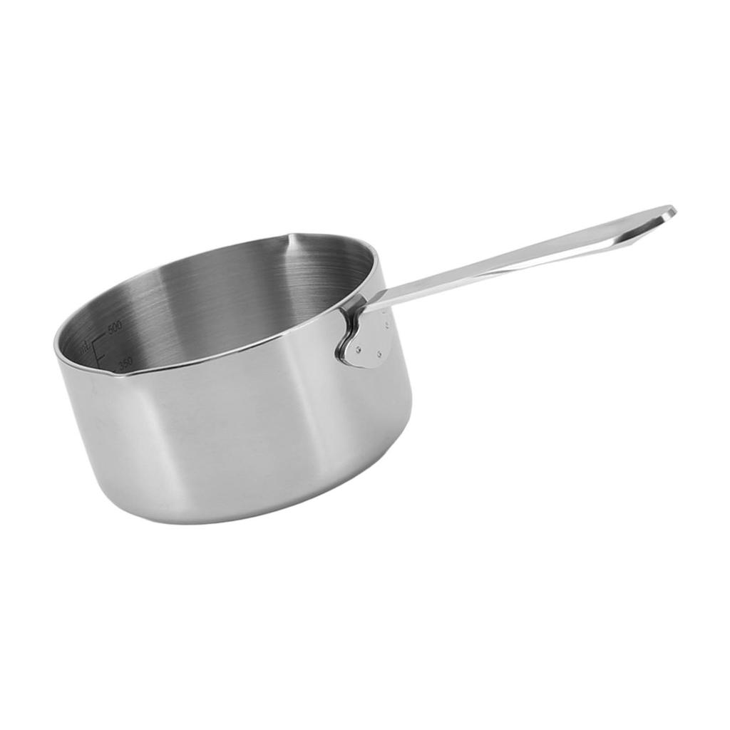 Stainless Steel Butter Warmer Flat Bottom Milk Pot with Double Diversion Mouth Hanging Hole for Chocolate 350ML