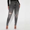 Jeans Skinny Lavés pour Femmes à Haute Élasticité Pantalons en Denim Roulés Déchirés Décontractés Rétro
