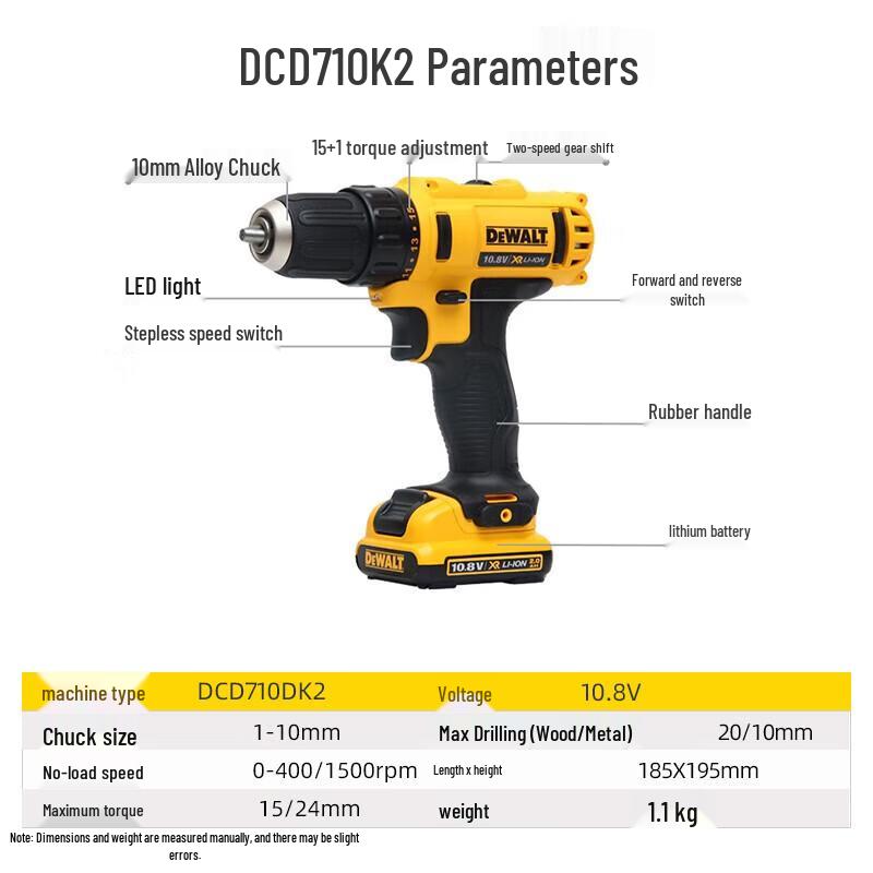 DeWalt 12V Cordless Brushless Electric Drill Driver DCD710DK2-A9 CN Plug (adapter Included)