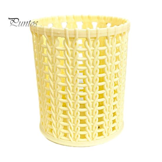 Pen Holder Imitation Rattan Holder, Round Hollow Desk Organizer, Large Capacity Pencil Accessory Cup for Pens Pencils Makeup Brushes, Nordic